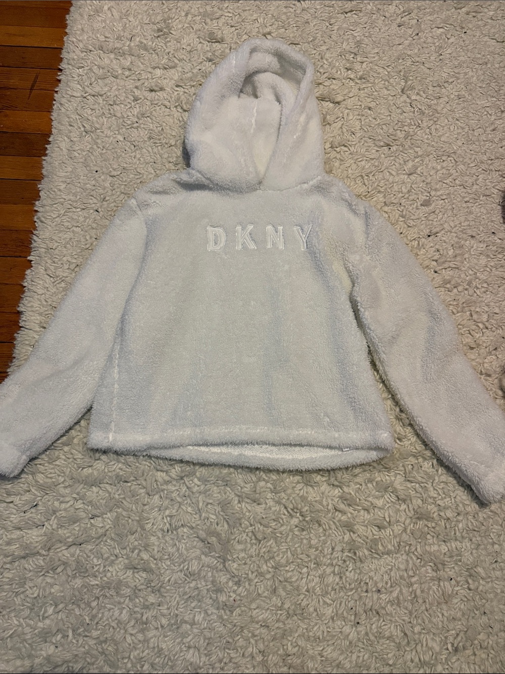 DKNY White Plush Sherpa Logo Hoodie